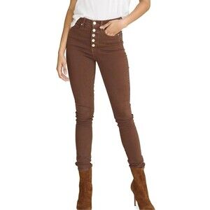 Veronica Beard Maera High Rise Brown Skinny Jeans Button Fly Brown Stone Size 24